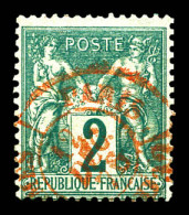 O N°62, 2c Vert Type I Obl Càd Rouge Des Imprimés. TB (signé Brun)  Qualité: Oblitéré  Cote: 340 Euros - 1876-1878 Sage (Type I)