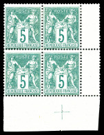 ** N°64, 5c Vert Type I, Bloc De Quatre Coin De Feuille Avec Croix De Repère (2ex*), Fraîcheur Postale. SUP (certificat) - 1876-1878 Sage (Typ I)
