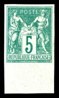 * N°64a, 5c Vert Type I Non Dentelé, Bord De Feuille Inférieur, TB (signé Brun/certificat)  Qualité: *  Cote: 850 Euros - 1876-1878 Sage (Type I)