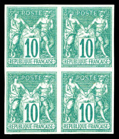 ** N°65a, 10c Vert Type I Non Dentelé, Bloc De Quatre (2ex*). SUP (certificat)  Qualité: ** - 1876-1878 Sage (Type I)