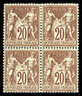 ** N°67, 20c Brun-lilas En Bloc De Quatre (2ex*), Fraîcheur Postale, Très Bon Centrage. SUPERBE. R.R. (signé Brun/certif - 1876-1878 Sage (Typ I)