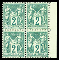 ** N°74, 2c Vert Type II, Bloc De Quatre Bdf, Fraîcheur Postale, TRES BON CENTRAGE, SUP (signé Calves/certificat)  Quali - 1876-1898 Sage (Type II)