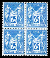 ** N°79, 25c Bleu, Bloc De Quatre (2ex*), Très Frais. TB. R. (certificat)  Qualité: ** - 1876-1898 Sage (Type II)