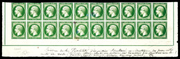 (*) Essais N°18, Empire Non Lauré. 1f Vert, Recto-verso En Bloc De 20 Exemplaires Bas De Feuille Avec Double Filet D'enc - 1853-1860 Napoléon III.