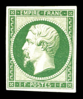 (*) Essais Empire: 1F Vert, Impression Recto-verso, SUP (certificat)  Qualité: (*)  Cote: 1200 Euros - 1853-1860 Napoleon III