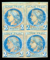 (*) 2c Cérès, Coussinet D'impression En Bloc De Quatre. TTB (certificat)  Qualité: (*)  Cote: 1000 Euros - 1871-1875 Ceres