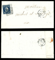 O N°4a, 25c Bleu Foncé Bdf (2 Voisins) Obl Grille Sur Lettre De Digne Pour Aix En Provence. TTB (certificat)  Qualité: O - 1849-1876: Klassik