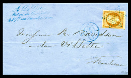 O N°13A, 10c Bistre Obl étoile Bleue + Càd De PARIS Le 10 Novembre 54 Sur Lettre Pour La Villette. SUP (signé Calves/cer - 1849-1876: Classic Period