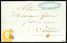 O N°13Aa, 10c Jaune Citron Type I Belles Marges Obl 'OR' Sur Lettre De Crespin Pour Condé-sur-l'Escaut. SUP (signé Calve - 1849-1876: Periodo Clásico