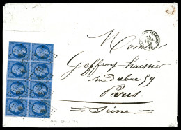 O N°14Ae, 20c Bleu Sur LILAS, T I, BLOC De 8 Obl PC 886 + Càd T15 Sur Enveloppe De CLERMONT-FERRAND Le 25 Fevrier 1858,  - 1849-1876: Klassik