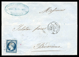 O N°15, 25c Bleu Obl Pc 1896 + Càd De Marseille Le 20 Mars 54 Sur Lettre Pour Bedarieux. TTB  Qualité: Oblitéré  Cote: 5 - 1849-1876: Klassik