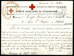 O Croix Rouge: Carte Du Comité Auxiliaire De Strasbourg Pour Abbeville, Daté Du 20 Sept 1870, En Franchise, Mention Manu - Krieg 1870