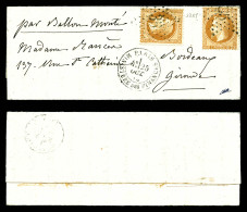 O LE VAUBAN', 10c Lauré X2 Ex Sur Lettre Du 25 Oct 1870 Pour Bordeaux, Arrivée Le 2 Novembre 1870. TTB (certificat)  Qua - Guerre De 1870