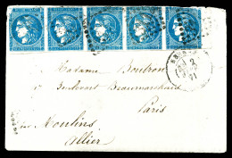 O N°45C, 20c Bordeaux Type II: Bande De 5 Exemplaires Obl GC Sur Lettre Avec Texte De RENNES Du 2 Janv 71. Affranchissem - Guerra De 1870