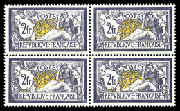 ** N°122, Merson, 2F Violet Et Jaune En Bloc De Quatre. Très Bon Centrage. R.R.R. SUPERBE (signé Brun/certificat)  Quali - 1900-27 Merson