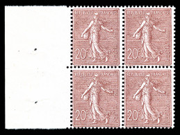 ** N°131, Semeuse, 20c Brun-lilas En Bloc De Quatre Bord De Feuille Latéral, Grande Fraîcheur (certificat)  Qualité: **  - 1903-60 Säerin, Untergrund Schraffiert