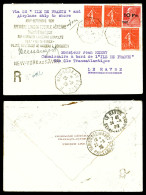 O N°3, Berthelot Surchargé à Bord Du Paquebot 'ILE DE FRANCE' 10F Sur 90c Rouge (+N°199x 3ex), Sur Lettre Recommandée Av - 1927-1959 Covers & Documents