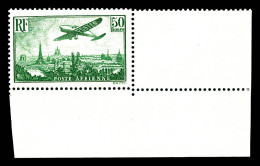 ** N°14, Avion Survolant Paris, 50F Vert-jaune Coin De Feuille. SUP (certificat)  Qualité: **  Cote: 2000 Euros - 1927-1959 Mint/hinged