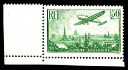 ** N°14, Avion Survolant Paris, 50F Vert-jaune, Coin De Feuille, Décalage De Dentelure, TB (certificat)  Qualité: **  Co - 1927-1959 Postfris