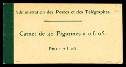 ** N°137-C1, Semeuse, 5c Vert, Carnet De 40 Timbres à 0f.05, Prix 2F05, Haut De Feuille, SUP. R. (certificat)  Qualité:  - Antiguos: 1906-1965