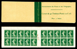 ** N°137-C5, Semeuse, 5c Vert, Carnet De 40 Timbres à 0f05, Prix:2F, PAPIER GC, B  Qualité: ** - Anciens : 1906-1965