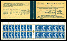 ** N°140-C1, Semeuse, 25c Bleu Type IV, Carnet De 20 Timbres, Prix: 5F, Couverture Postale. R.R.R Et SUPERBE (signé Goss - Antiguos: 1906-1965