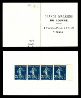 ** N°140-CM 9, LOUVRE, Carnet Monnaie De 4 Timbres à 25c=1fr. SUPERBE . R.R.R. (signé Gosselin/certificat)  Qualité: ** - Alte : 1906-1965