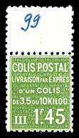 ** N°99, 1f 45 Vert, Bord De Feuille Supérieur, Fraîcheur Postale, SUP (certificat)  Qualité: **  Cote: 850 Euros - Mint/Hinged