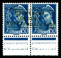 ** N°7, 50c Bleu En Paire Surchargée 'COUDEKERQUE', Bdf, TB (signé Brun)  Qualité: **  Cote: 280 Euros - War Stamps