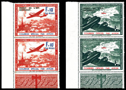 ** LVF N°4/5, Les 2 Exemplaires Surchargés Tenant à Non Surchargés En Paires Coin De Feuille. TTB (signés Scheller/certi - War Stamps