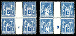 ** N°101, 15c Bleu: 2 Blocs De Quatre Millésimes '8' Et '9', TTB  Qualité: ** - Millesimes