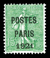 (*) N°28a, 15c Vert-olive. Postes Paris 1921. Grands Chiffres '192' (Inconnu Avec Gomme). R.R.R. Superbe (signé Scheller - 1893-1947