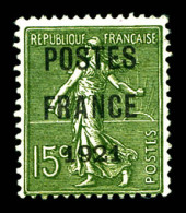 (*) N°34, 15c Vert-olive Surchargé 'POSTE FRANCE 1921'. SUP (signé Scheller/certificat)  Qualité: (*)  Cote: 1400 Euros - 1893-1947