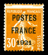 (*) N°35, 30c Orange Surchargé 'POSTE FRANCE 1921', Grande Fraîcheur, RARE Et SUPERBE (signé Calves/certificat)  Qualité - 1893-1947