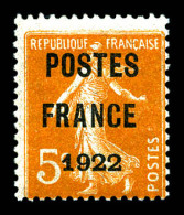 ** N°36, 5c Orange Surchargé ' POSTE FRANCE 1922', TTB (certificat)  Qualité: **  Cote: 300 Euros - 1893-1947