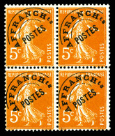 ** N°50, Semeuse, 5c Orange En Bloc De Quatre, Frais, TB  Qualité: **  Cote: 520 Euros - 1893-1947