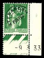 ** N°69, Non émis: Type Paix, 30c Vert Coin De Feuille Daté Du 9.3.1933, Bon Centrage, Fraîcheur Postale. SUPERBE. R.R. - 1893-1947