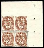 ** N°108l, 2c Blanc Papier GC, 2 Paires Non Dentelées Tenant à Dentelées En Bloc De Quatre Coin De Feuille **/*. Rare Da - Unused Stamps