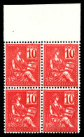 ** N°112d, 10c Mouchon, Impression Recto-verso En Bloc De Quatre Cdf, Bdf. TTB  Qualité: **  Cote: 640 Euros - Unused Stamps