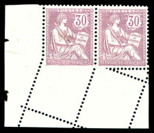 * N°128f, 30c Mouchon, Piquage Oblique Sur Paire Coin De Feuille. TB (certificat)  Qualité: *  Cote: 1800 Euros - Unused Stamps