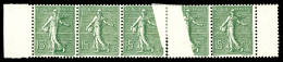 * N°130, 15c Semeuse, Impression Partielle Sur Deux Timbres. SUP (signé Brun/certificat)  Qualité: * - Ungebraucht