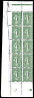 ** N°130r, 15c Semeuse, Superbe Piquage Oblique Par Pliage Sur Bloc De 10 Exemplaires Coin De Feuille. R.R. (signé/certi - Nuevos