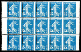 ** N°140, 25c Semeuse, Piquage à Cheval Sur Bloc De 15 Exemplaires Bdf (1ex*). SUP (certificat)  Qualité: **  Cote: 1100 - Unused Stamps