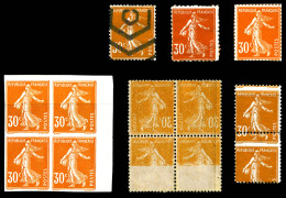 & N°141, 30c Semeuse: Ensemble De Variétés Dont Piquage, Recto-verso Bd4, Dentelé 11, Tirage Sur Bristol Avec Dentelure  - Unused Stamps