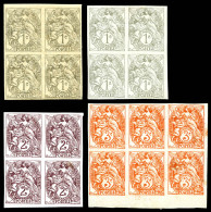 ** N°107/109, Blanc: Ensemble Comprenant 3 Blocs De Quatre Non Dentelés Dont 1c Gris, 1c Papier GC, 2c Brun Lilas Et Le  - 1872-1920