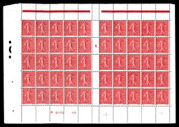 ** N°129a, Semeuse 10c Rose Type II En Panneau Complet De 50 Exemplaires Bas De Feuille Avec Croix De Repère Et Numéro.  - Ganze Bögen