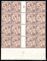 ** N°19, 75c Violet-brun Sur Paille, Bloc De 16 Exemplaires Millésime '7', Bas De Feuille. TTB (certificat)  Qualité: ** - Unused Stamps