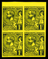 (*) N°20b, Albert 1er, 1f Noir Sur Jaune Non Dentelé (toujours Sans Gomme): Bloc De 4 Bdf. TTB (certificat)  Qualité: (* - Unused Stamps