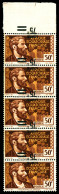 ** N°139, France-Libre. Surcharge Renversée Et à Cheval En Bande Verticale De 5 Exemplaires Cdf Dont Un Timbre Sans Surc - Unused Stamps