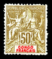 * N°45a, 50c Bistre S Azuré, Double Légende. SUP (signé/certificat)  Qualité: *  Cote: 1100 Euros - Unused Stamps